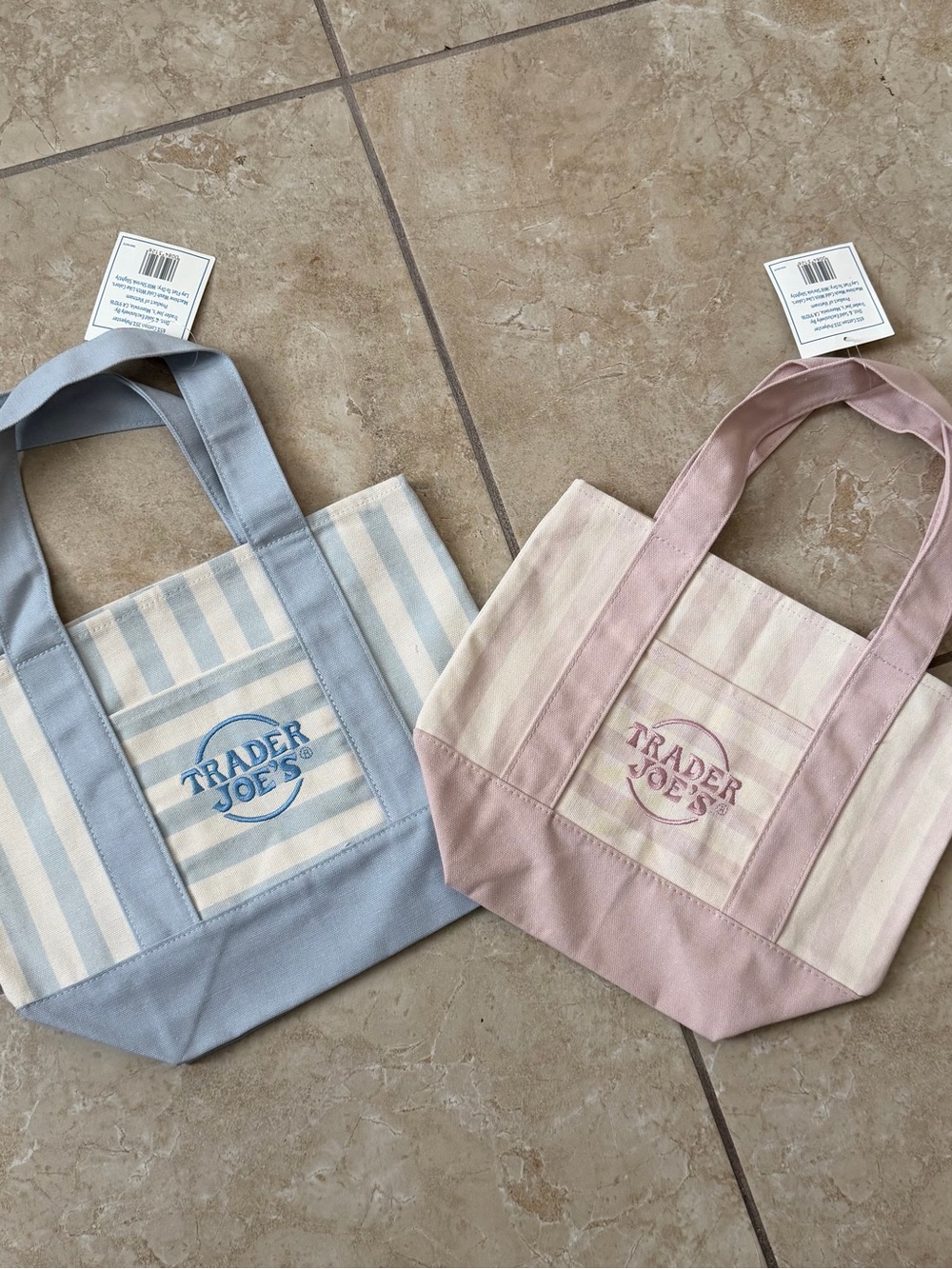 Mini Stripe Canvas Tote Bags - Pink and Light Blue